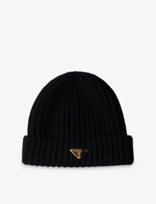 PRADA Logo-Embellished Knitted Wool Beanie - BURGUNDY - M