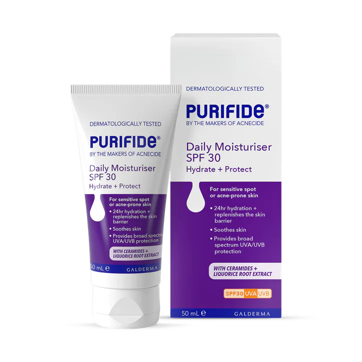 Purifide by Acnecide Daily Moisturiser UVA + UVB SPF 30, 24 Hour Hydration, 50ml