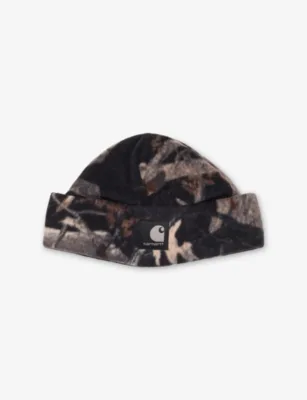 CARHARTT WIP Blevin Graphic-Print Fleece Beanie - Camo Feather Tree in Black – Mens | Hats | Beanies