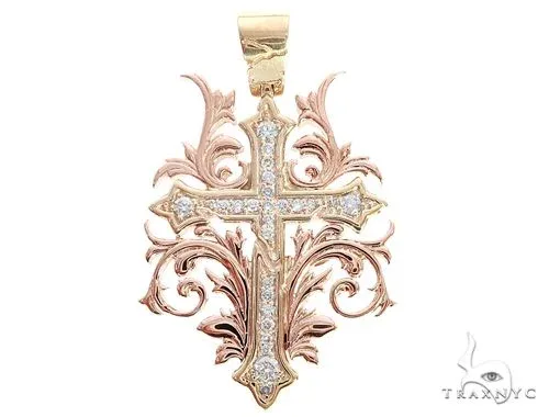 RINA - For Him FACTORY Black Ink Crew Small 14k Two Tone Diamond Filigree Cross Pendant 65102 in Rose – Pendant