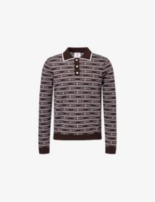 CASABLANCA Wordmark Long-Sleeve Wool Polo Top