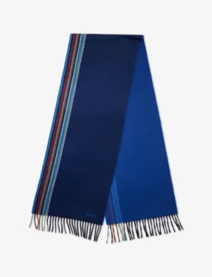 PAUL SMITH Striped Logo Cashmere Scarf