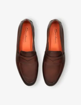 SANTONI Carlo Leather Penny Loafers - EUR 43 / 9 UK MEN in Dark Brown, additional product view 3