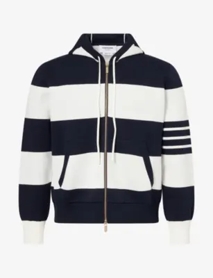 THOM BROWNE Hector Striped Cotton-Blend Hoody - LT GREY detail 2