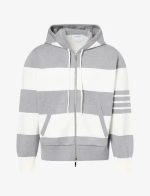 THOM BROWNE Hector Striped Cotton-Blend Hoody - LT GREY