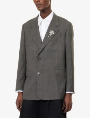 SIMONE ROCHA Checked Notch-Lapel Wool Blazer detail 3
