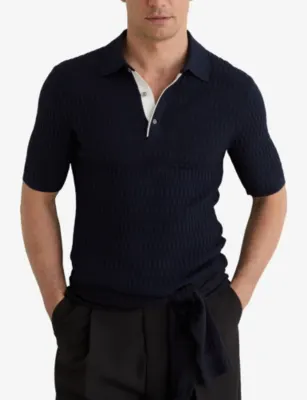 REISS Era Short-Sleeve Textured-Knit Polo detail 3