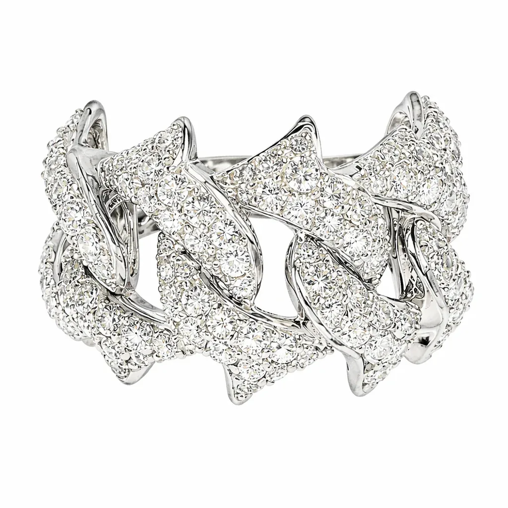 ANNA - CONSCIOUS DIAMONDS 14K Gold Diamond Spiked Cuban Link Ring 66170 in White Gold / 10.5 – Ring