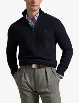 POLO RALPH LAUREN Logo-embroidered half-zip cotton-knit sweatshirt detail 3