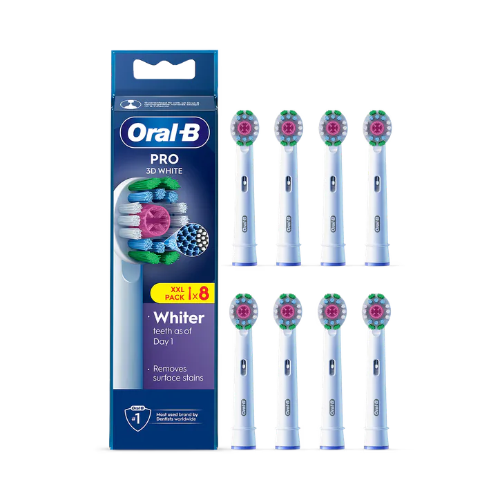 ORAL-B Pro 3D White Toothbrush Heads with X Filament, 8 Counts