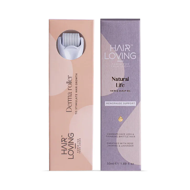 Hair Loving Menopause Hair Regrowth Bundle – Natural Support for Thinning Hair During Midlife | Natural Life Hair Oil & Derma Roller Combo