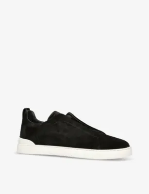 ZEGNA Triple Stitch panelled suede low-top trainers - EUR 45.5 / 11.5 UK MEN in BLACK, additional product view 3