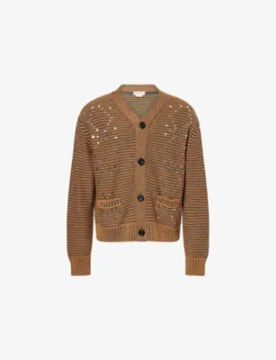 MARNI Studded Striped Wool-Blend Cardigan