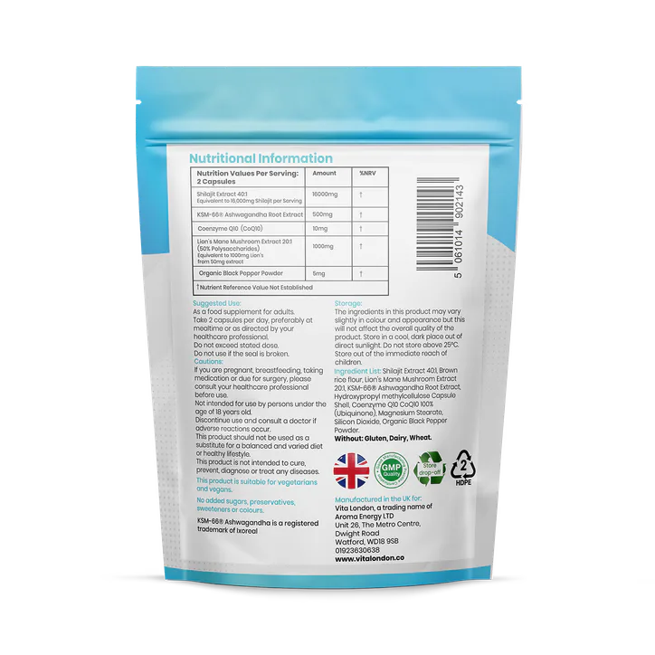 Vita London Shilajit Capsules 5 In 1 Complex 16,000mg 60 Capsules detail 2