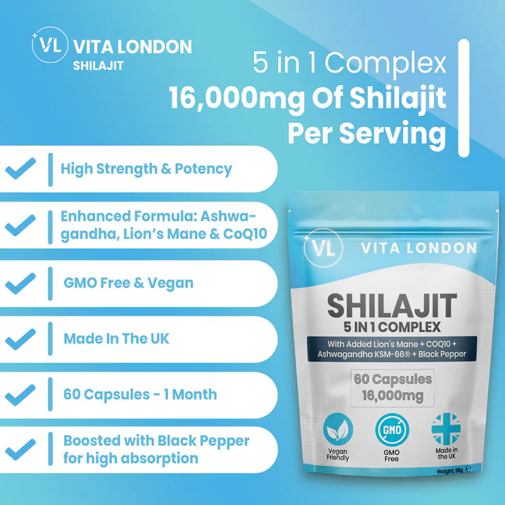 Vita London Shilajit Capsules 5 In 1 Complex 16,000mg 60 Capsules detail 3