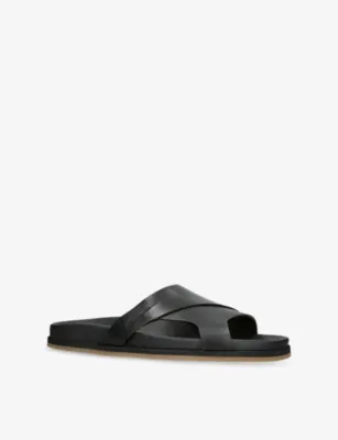 SANTONI Downtime Leather Sandals - EUR 40 / 6 UK MEN in BLACK, additional product view 3