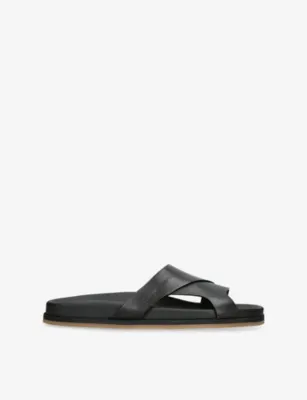 SANTONI Downtime Leather Sandals - EUR 40 / 6 UK MEN in BLACK – Mens | Sandals | Sliders & flip flops