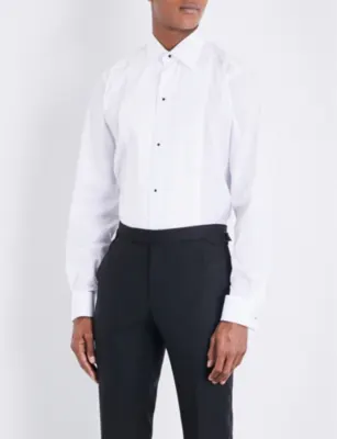 ETON Contemporary Pleated-Panel Double-Cuff Cotton Evening Shirt - WHITE - 17.75 in WHITE – Mens | Shirts | Formal Shirts | Dress Shirts