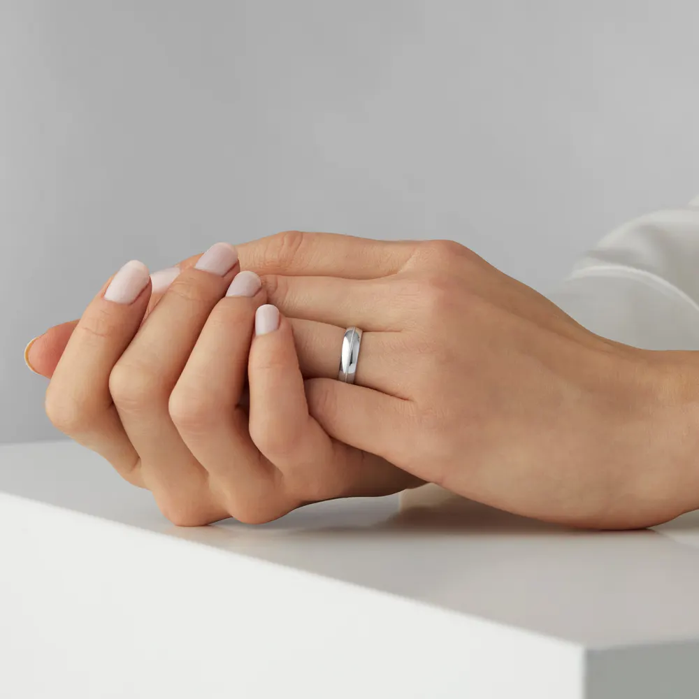 For Him 5mm D Shape Standard Milgrain Centre Wedding Ring In 9 Carat White Gold, additional product view 2
