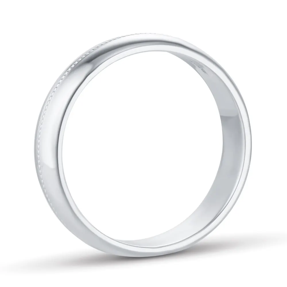 For Him 5mm D Shape Standard Milgrain Centre Wedding Ring In 9 Carat White Gold, additional product view 3