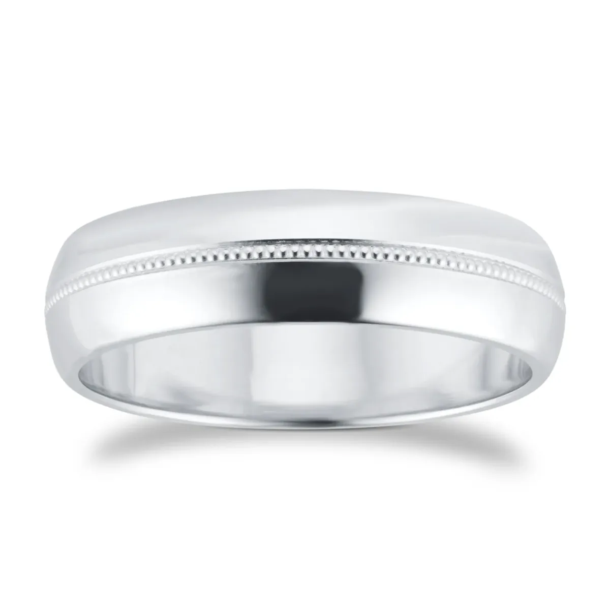 For Him 5mm D Shape Standard Milgrain Centre Wedding Ring In 9 Carat White Gold