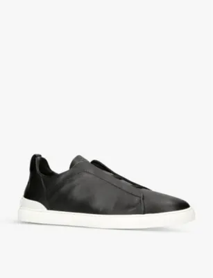 ZEGNA Triple Stitch Secondskin Leather Trainers - EUR 43 / 9 UK MEN in BLACK, additional product view 3