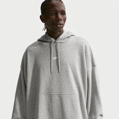 Nike Sportswear Club Men's Oversized French Terry Pullover Hoodie - Dark Grey Heather/Light Smoke Grey/White