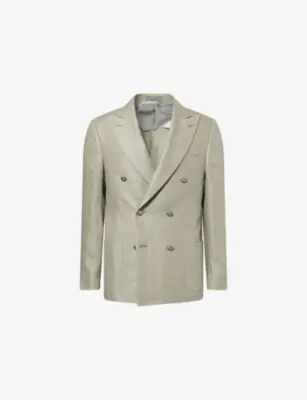 CORNELIANI Double-Breasted Peak-Lapel Linen Jacket in Green Coloured 053 – Mens | Blazers | Formal blazers