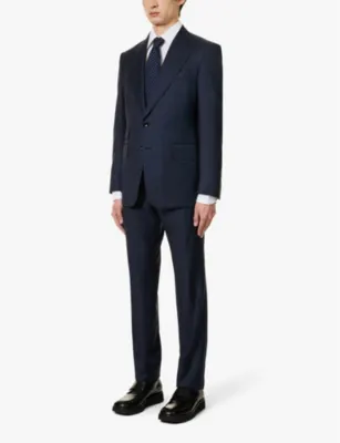 TOM FORD Shelton-fit single-breasted sharkskin wool suit detail 3