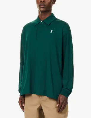 AMI PARIS Embroidered Ami de Coeur Cotton-Jersey Polo Shirt detail 3