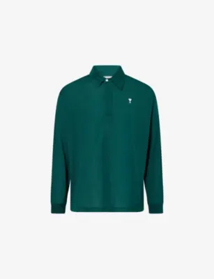 AMI PARIS Embroidered Ami de Coeur Cotton-Jersey Polo Shirt