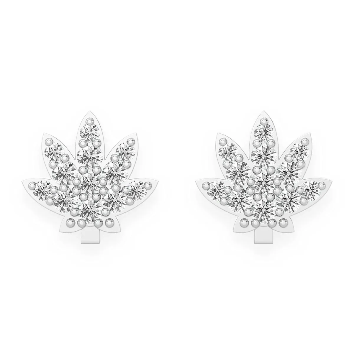 For Him Cannabis Leaf Diamond Studs in Mini / White Gold / Natural Diamond – Earring