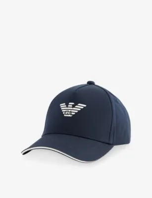 EMPORIO ARMANI Logo-Patch Cotton Baseball Hat in BLU NAVY – Mens | Hats | Caps