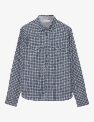 ALLSAINTS Court Checked Long-Sleeve Cotton Shirt - Indigo Blue
