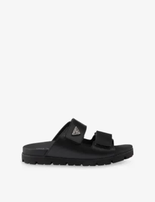 PRADA Enamelled-Logo Leather Slides - EUR 40 / 6 UK MEN