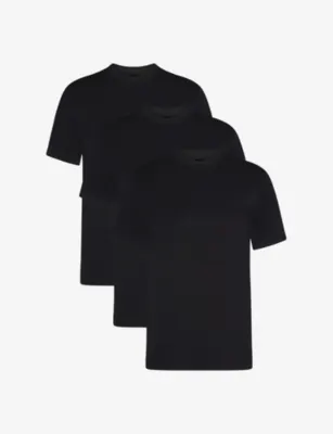 SKIMS Basic Lightweight Crewneck Pack of Three Cotton-Jersey T-Shirts - OBSIDIAN in CHALK, additional product view 2