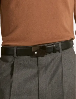 MONTBLANC Logo-engraved buckle leather belt detail 2