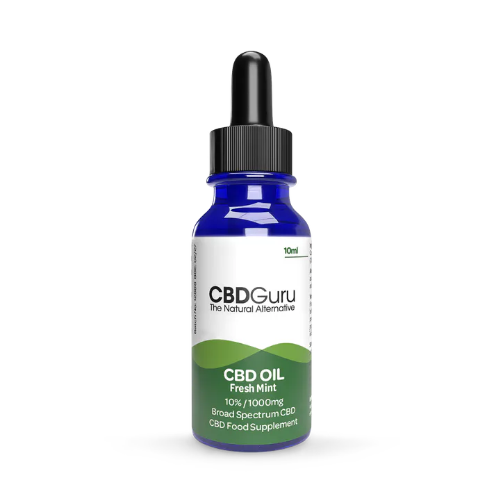 CBD GURU CBD Oil Drops 1000mg 10ml - Fresh Mint Flavour Broad Spectrum CBD 10% (Packaging may vary)