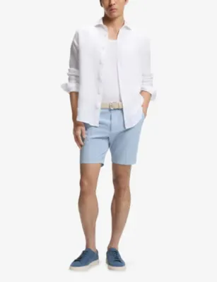 BOSS Straight-Leg Stretch-Cotton Shorts in Light/Pastel Blue, additional product view 2