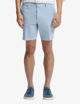 BOSS Straight-Leg Stretch-Cotton Shorts in Light/Pastel Blue, additional product view 3