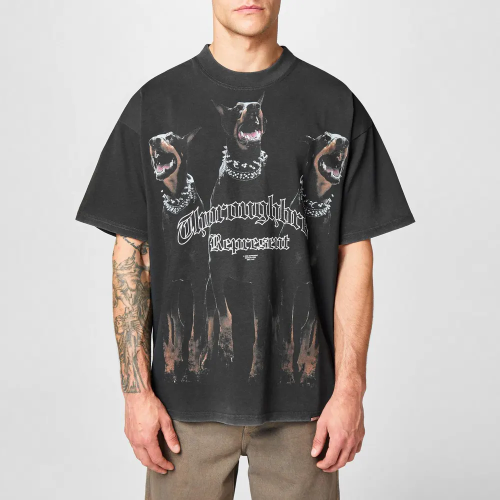 Represent Men's Rep Thoroughbred T-Shirt, Bold Printed Graphic in Vint Black 03 – Clothing