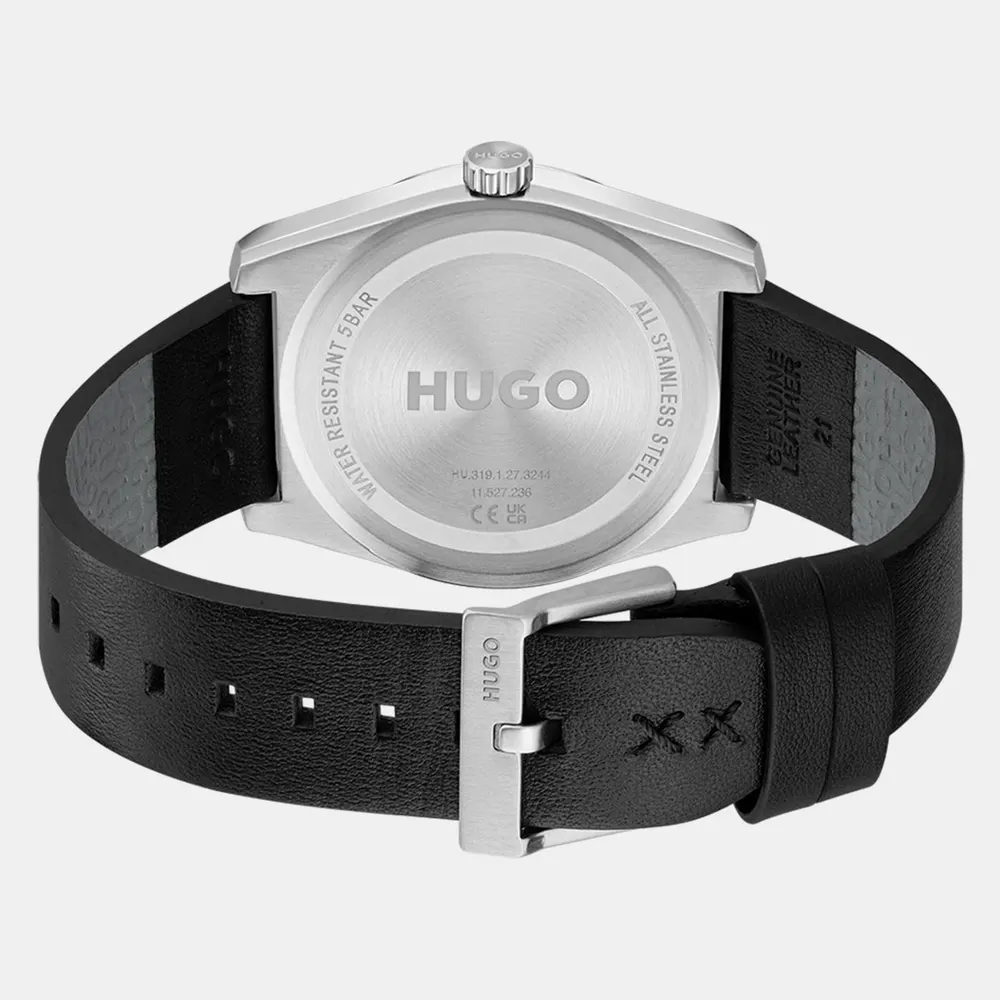 Hugo Gents HUGO #ARK Black Leather Strap Watch detail 2