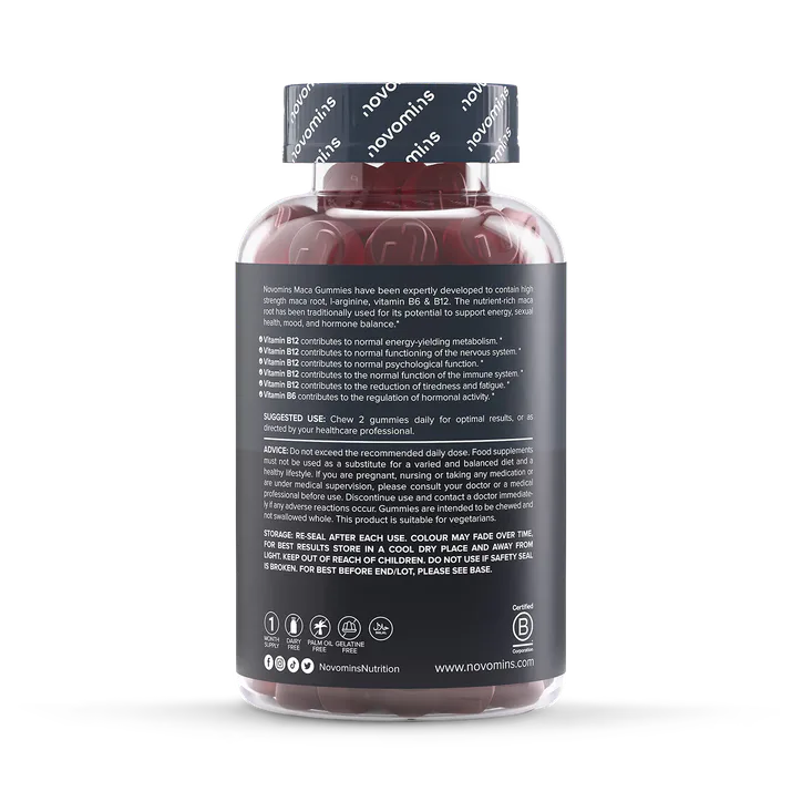 Novomins Maca Root 2000mg Strawberry Flavour 60 Gummies, additional product view 2
