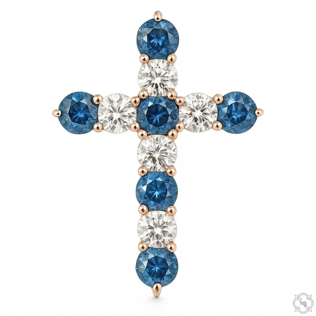 PIA - For Him GEMSTONES Ocean Blue Sapphire Diamond Cross 66992 in Rose Gold – Pendant