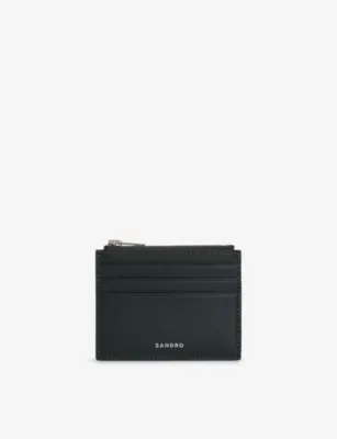 SANDRO Branded Reconstituted Leather Card Holder - BLACK detail 2