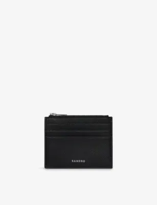 SANDRO Branded Reconstituted Leather Card Holder - BLACK