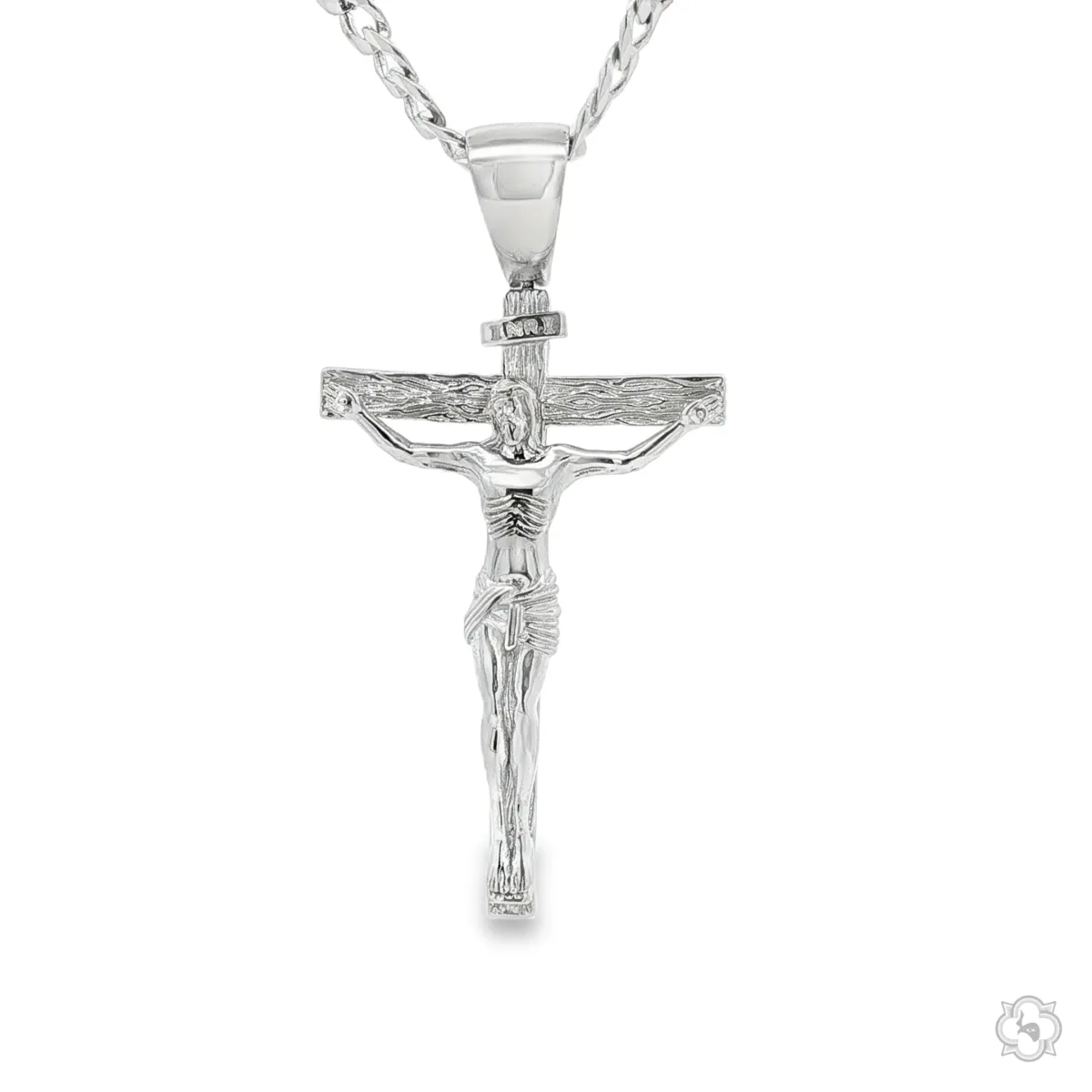 MARYAM - For Him SILVER Silver Crucifix Jesus Cross Pendant & Cuban Curb Chain Set 71188 in 22 Inches – Pendant Set