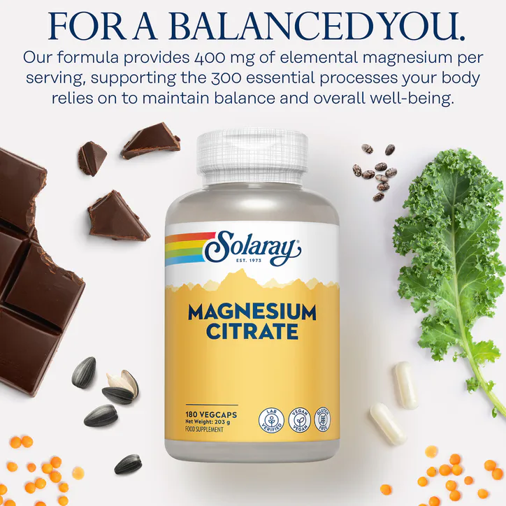 Solaray Magnesium Citrate 400mg Elemental Magnesium per Serving 180 Capsules, additional product view 3