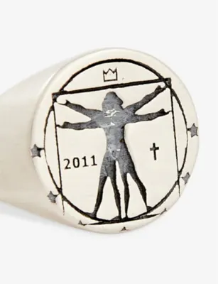 SERGE DENIMES Vitruvian-engraved oxidised-finish sterling-silver ring - N detail 2