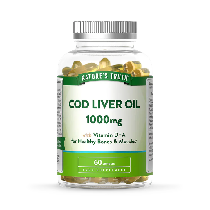 Nature's Truth Cod Liver Oil 1000mg with Vitamin D+A - 60 Softgels